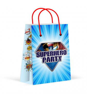 LARZN Premium Superhero Party Bags, New, Treat Bags, Gift Bags ,Goody Bags, Superhero Party Favors, Superhero Party Supplies, Decorations, 12 Pack