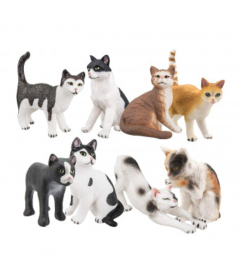 TOYMANY 8PCS Realistic Cat Figurines, Educational Cat Figures Toy Set, Kitten Cake Topper Christmas Birthday Gift for Kids Boys Girls Children