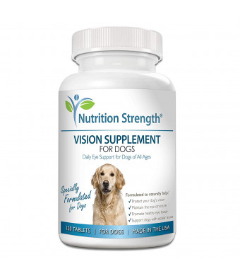 Nutrition Strength Eye Care for Dogs Daily Vision Supplement with Lutein, Zeaxanthin, Astaxanthin, CoQ10, Bilberry Antioxidants, Vitamin C, Vitamin E Support for Dog Eye Problems, 120 Chewable Tablets