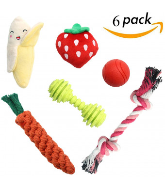 SCENEREAL Best Small Dog Chew Toys - Cute Durable Stuffed Plush Rope Puppy Toys for Tiny Dogs Cats 6 Pcs