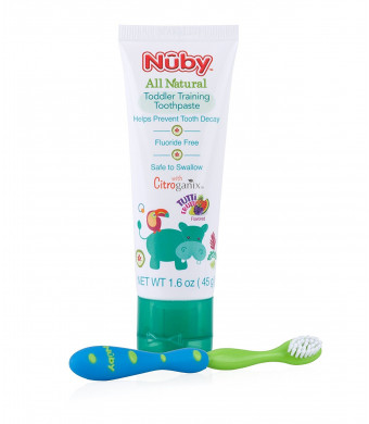 Nuby All Natural Toddler Toothpaste with Citroganix with Toothbrush, Blue/Green