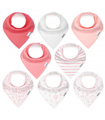 Bandana Bibs for Girls, Set of 8 Baby Drool Bibs with Adjustable Snaps, Soft, Absorbent, Organic Cotton, Newborn Baby Shower Gift, Toddler Girl Bibs for Drooling, Teething and Feeding by KiddyStar