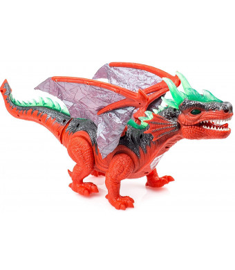 SY Walking Dinosaur Toy with Flashing and Sounds Dinosaur Toys for Kids, Battery Operated Triceratops Fiery Dragon (RED)