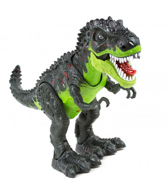 SY WonderPlay Tyrannosaurus T-Rex Dinosaur with Lights and Realistic Sounds Action Figure Toy - Light Up Eyes, Awesome Sounds - Walks on Its Own! - Great Gift Boys 3+,Battery Operate (Green)