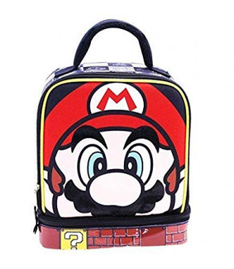 UPD Super Mario Lead Safe Dual Chamber Insulated Lunch Tote Bag Box with Carabiner 5", Multicolor
