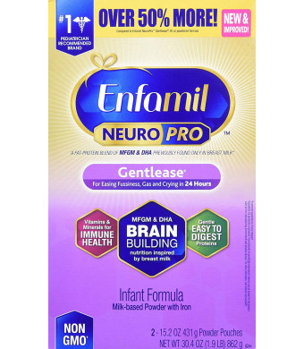 Enfamil NeuroPro Gentlease Infant Formula - Clinically Proven to reduce fussiness, gas, crying in 24 hours - Brain Building Nutrition Inspired by breast milk - Powder Refill Box, 30.4 oz