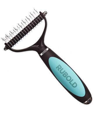 RUBOLD Dematting Tool for Dogs - Cat and Dog Brush for Shedding and Removing Mats - Undercoat Rake Comb for Safe and Gentle Grooming - Designed for Medium and Long Haired Cats Dogs and Every Other Pet