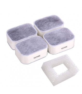 YOUTHINK Replacement Pet, 4Pcs Premium Cotton Activated Carbon and 1Pcs Foam Filters Ceramic Cat Water Fountain, White