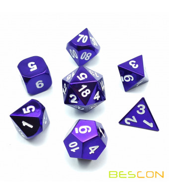 Bescon 7pcs Set Heavy Duty Metal Dice Set Glossed Color of Purple, Colorful Solid Metallic Polyhedral DandD Dice Set Violet