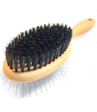 Paws Pamper Boar Bristle and Pin Brush for Dogs and Cats - Beechwood Handle