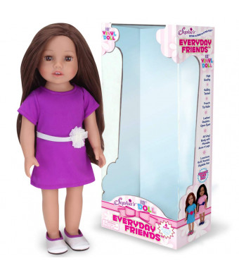 Sophia's Brunette Doll 18 Inch Vinyl Girl Doll with Purple Dress and Silver Shoes, Perfect Friend for American Dolls!