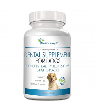 Nutrition Strength Dental Care for Dogs, Daily Supplement for Healthy Dog Gums and Teeth with Organic Kelp, Strawberry Leaf, Pumpkin Seed for Natural Dog Mouth and Teeth Cleaning, 120 Chewable Tablets