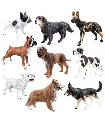 TOYMANY 9PCS Dog Figurines, High Emulational Detailed Dog Figures Set, Hand Painted Dog Toy Set for Kids Toddlers