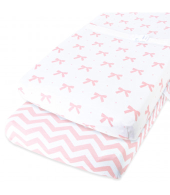 Cuddly Cubs Diaper Changing Table Pad Cover Set for Baby Girl | Soft and Breathable 100% Jersey Cotton | Adorable Unisex Patterns and Fitted Elastic Design | Cute Nursery and Cradle Bedding Sheets 2-Pack
