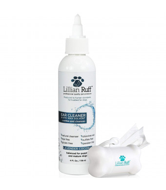 Lillian Ruff Ear Cleaner for Dogs and Otic Wax Solvent with Aloe - Coconut and Lavender Scent - Dissolve Wax and Eliminate Ear Odors with Tea Tree Oil and Bee Propolis - Safe for Sensitive Ears