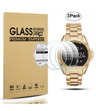 Diruite 3-Pack for Michael Kors Bradshaw Screen Protector, 2.5D 9H Hardness Tempered Glass Screen Protector for Michael Kors MKT5001 Smart Watch - Permanent Warranty Replacement
