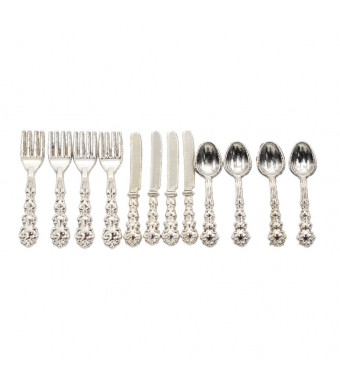 BetterUS 1/12 Scale Mini Fork Spoon Knife Set Metal Tableware Dollhouse Kitchen Furniture Supply 12Pcs