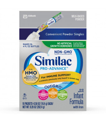 Similac Pro-Advance Non-GMO Infant Formula with Iron, with 2'-FL HMO, for Immune Support, Baby Formula, Powder Stickpacks, 16 Count (Packaging May Vary)