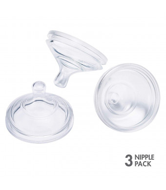 Boon, NURSH Silicone Replacement Nipple, Air-Free Feeding, Stage 1 Slow Flow, Birth and up (Pack of 3)