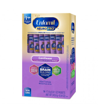 Enfamil NeuroPro Gentlease Infant Formula - Clinically Proven to reduce fussiness, gas, crying in 24 hours - Brain Building Nutrition Inspired by breast milk - Single Serve Powder, 17.6g (14 packets)