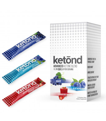 Ketond Advanced Ketone Supplement - 15 'On The Go' Packs - Exogenous Ketone Supplement 11.7g of BHB (Beta-Hydroxybutyrate) Salts to Lose Weight, Increase Energy (Grape, Blue Raspberry and Strawberry)