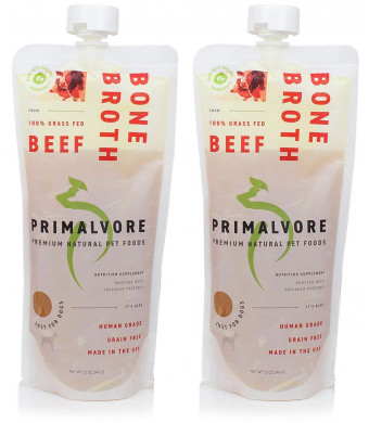 Primalvore: Organic Bone Broth for Dogs and Cats (12 Oz) - Grass Fed Beef or Free Range Chicken Flavors - Human Grade  - Support Digestion, Mobility, Shiny Coat and Nails - Added Collagen and Turmeric