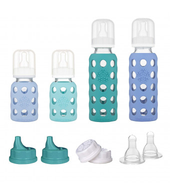 Lifefactory 4 Bottle Starter Set, Mint/Blanket/Kale/Blueberry/White