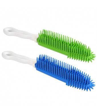 [2Pcs] Pet Hair Remove Brush, Best Car and Auto Detailing Brush Portable Dogs Cats HairandLint Remover Brush Rubber Massage Brush for CarandAuto Furniture, Carpet, Clothes, Leather (Blue and Green)