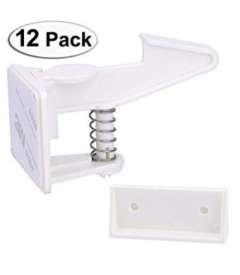 Cabinet Locks Child Safety Latches - VMAISI 12 Pack Baby Proofing Cabinets Drawer Lock with Adhesive Easy Installation - No Drilling or Extra Screws Fixed (12 Pack)