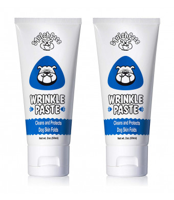 Squishface Wrinkle Paste - 2 Tubes - Cleans Wrinkles, Tear Stains Tail Pockets - 2 oz, Anti-Itch, Great Bulldogs, Pugs Frenchies