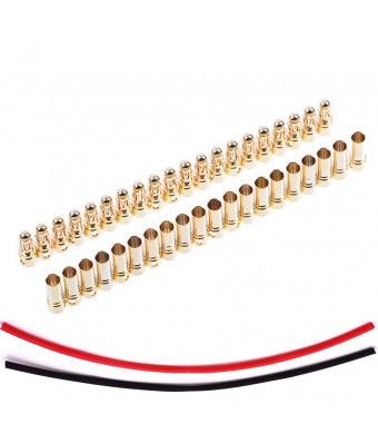 JFtech 3.5mm Gold Bullet Banana Connector Plug Male and Female with Heat Shink for RC Model ESC Motor Battery (pack of 20 pairs)