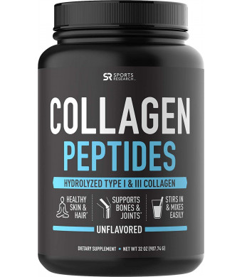 Collagen Peptides Powder 'XL' Jar (32oz) | Grass-Fed, Certified Paleo Friendly, Non-GMO and Gluten Free - Unflavored