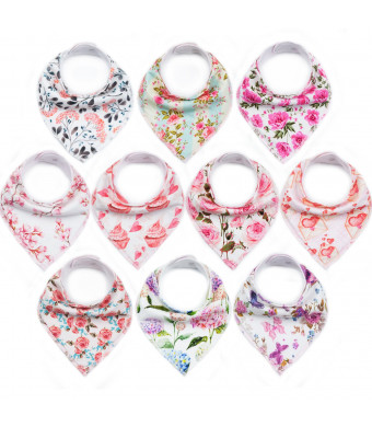 10-Pack Baby Bandana Bibs Upsimples Baby Girl Bibs for Drooling and Teething, 100% Organic Cotton and Super Absorbent Hypoallergenic Bibs Baby Shower Gift - Blossom Set
