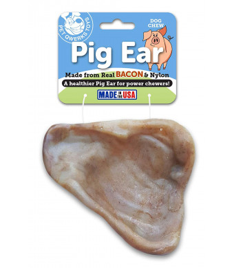 Pet Qwerks Pig Ear with Real Bacon Dog Chew Toy, Made in USA