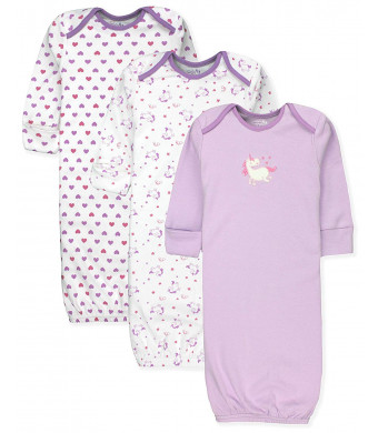 Maybe Baby Kids Infant Boys' and Girls' 3 Pack Set Cotton Baby Gowns w/Mitten Cuffs, 0-6 Months