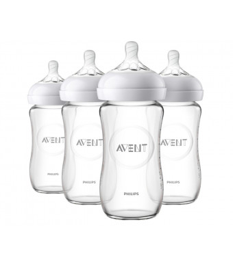 Philips Avent Natural Glass Baby Bottle, 8oz, 4pk, SCF703/47