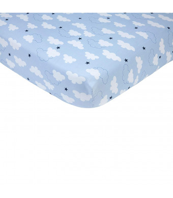 Carter's Take Flight Airplane/Cloud/Star 100% Cotton Fitted Crib Sheet, Blue, Navy, White