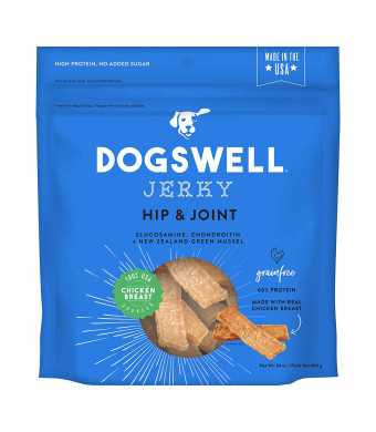 DOGSWELL Hip and Joint 100% Meat Dog Treats, Grain Free, Glucosamine Chondroitin and Omega 3, Chicken Jerky 4 oz