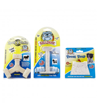 Bullibone Nylon Dog Chew Toy Bacon Sample Pack - Improves Dental Hygiene, Easy to Grip Bottom, and Permeated With Flavor