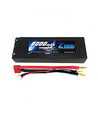 Zeee 2S Lipo Battery 7.6V 100C 8000mAh High-Voltage Hardcase RC Lipo Batteries with Dean-Style T Connector for RC Vehicles Car,Trucks,Boats