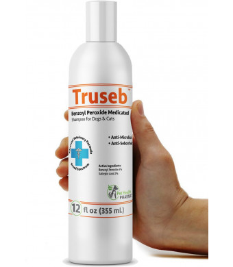 Truseb | #1 Benzoyl Peroxide Medicated Shampoo for Dogs and Cats Anti Microbial and Deodorizing,Anti Seborhheic,Dandruff,Itch, Acne,Folliculitis -Adv. Vet Formula USA