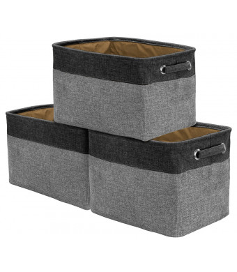 Sorbus Storage Large Basket Set [3-Pack] - 15 L x 10 W x 9 H - Big Rectangular Fabric Collapsible Organizer Bin with Carry Handles for Linens, Towels, Toys, Clothes, Kids Room, Nursery (Black/Grey)