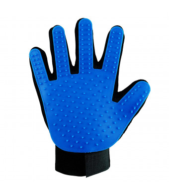 Happy Pet Grooming Glove - Gentle Deshedding Brush Glove - Efficient Pet Hair Remover Mitt - Massage Tool Perfect for Dogs and Cats with Long and Short hair (Blue, Right hand)
