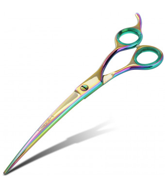 SHARF Professional 8.5" Curved Rainbow Pet Grooming Scissors: Sharp 440c Japanese Clipping Shears for Dogs, Cats and Small Animals| Rainbow Series Hair Cutting/Clipping Scissors w/Easy Grip Handles