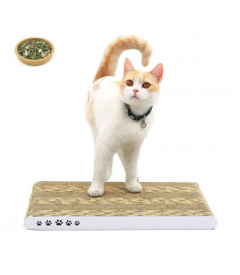 COCHING Cat Scratcher Cardboard Scratch Pad with Unique Two Different Scratch Textures Design Durable Scratching Pad Reversible with Organic Catnip