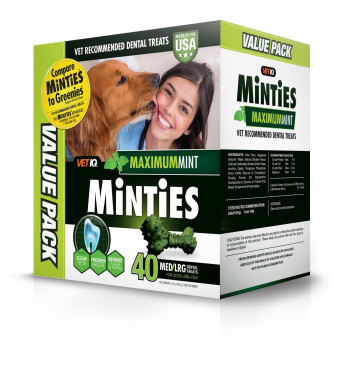 VetIQ Minties Dog Dental Bone Treats, Dental Treats for Dogs, Medium/Large, 32Oz