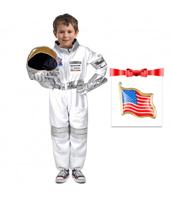 Children's Astronaut Costume Dress up Role Play Set for Kids Boys Girls with a Free America Flag Pin