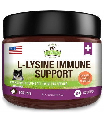 Lysine for Cats - L Lysine Powder Cat Supplements - 900mg, 200 Scoops - Llysine Kitten + Cat Immune System Support Supplement for Cold, Sneezing, Eye Health, Upper Respiratory Infection Treatment, USA