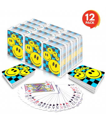 Gamie Mini Smiley Playing Cards Deck (Pack of 12) | 2.5 High | Blue Checkerboard Background | Poker-Casino Cards | Carnival Prize, Party Favor and Gift Idea for Kids Ages 3+