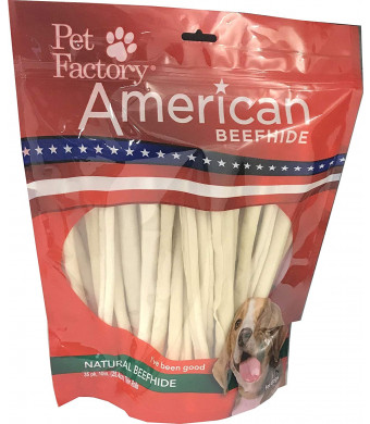 Pet Factory American Beefhide Chews 28223 Rawhide Natural Flavor 10" Thin Rolls for Dogs. American Beefhide is a Great Source for Protein and Assists in Dental Health. 35 Pack, Resealable Package